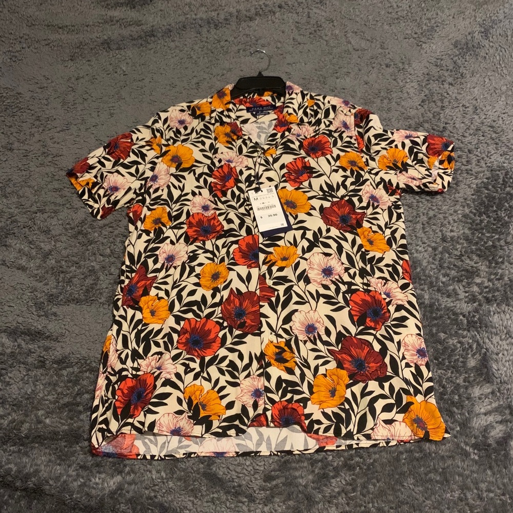 Tropical Print Short SLV Button Down Shirt